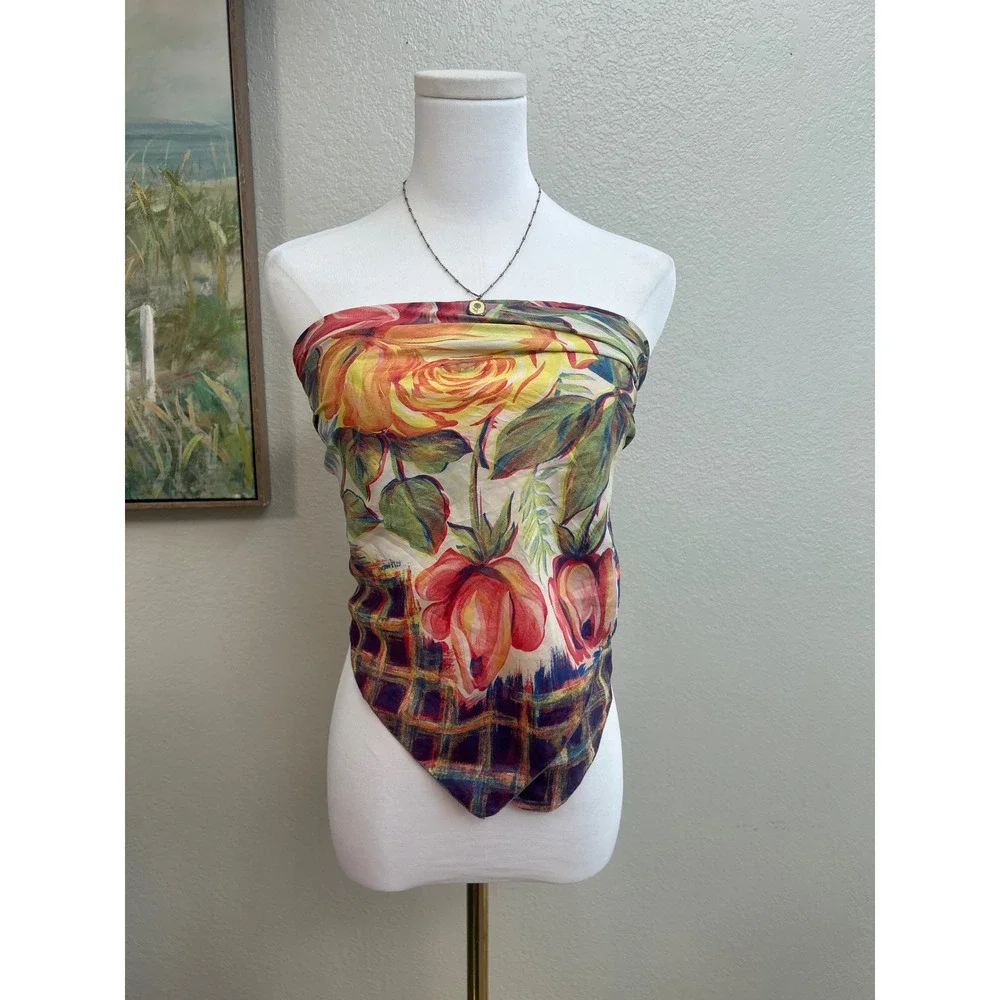 Vintage BRICO Pure Silk Floral Scarf Watercolor Roses Square Scarf